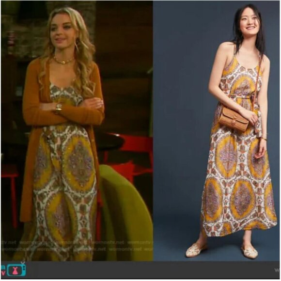 Anthropologie Maxi Halter Neck Dress Large Womens Yellow Gold Chiffon Belted - Picture 10 of 12